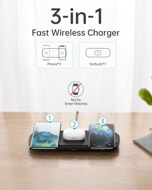 Competitive price CHOETECH Triple 3 in 1 Qi-Certified Fast Wireless Charger with Adapter for iPhone 12 - Image 9