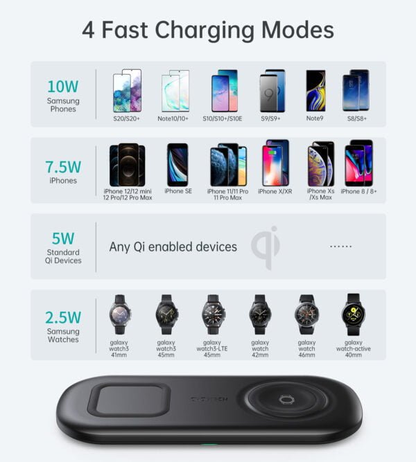 China supplier 2 in 1 Wireless Charger, 10W Max Wireless Charging Pad with Adapter for Galaxy Watch - Image 5