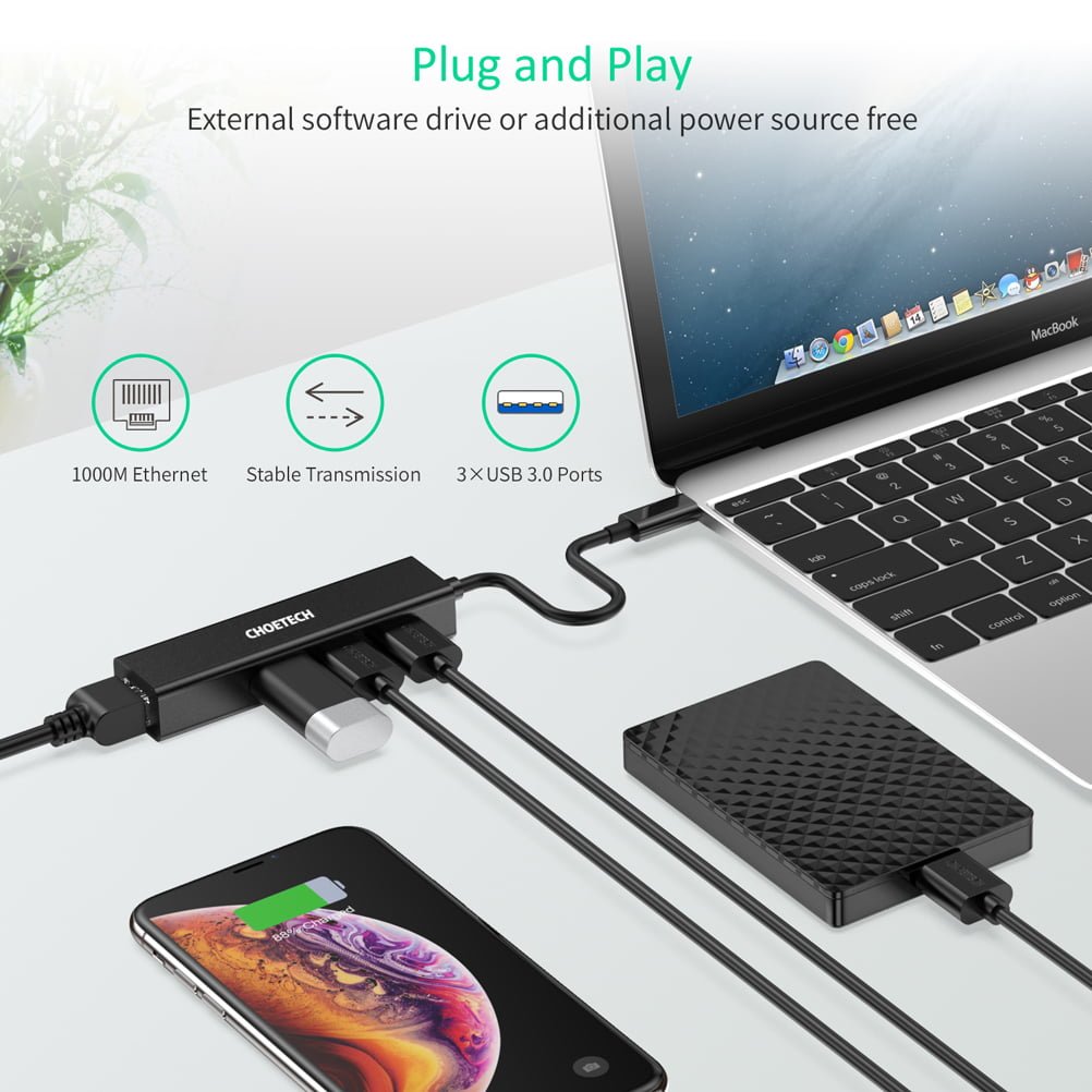 Usb C Ethernet Hub, Lan Network Adapter - Wireless Chargers - Choetech 