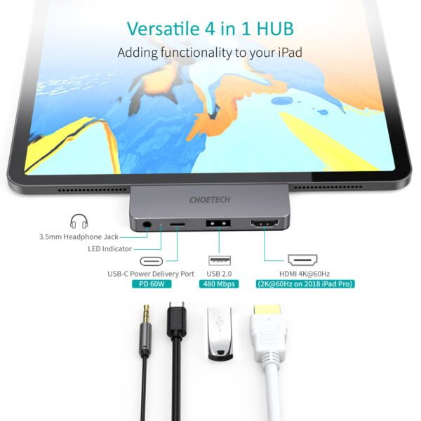 China Factory wholesale Choetech USB C 4 in 1 Hub 4K 60HZ HDMI Adapter - Image 6