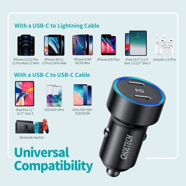 USB C Car Charger, 40W 2-Port All Metal Fast Car Charger for iPhone 12/12 Pro Max/12 Mini, Dual 20W Type C PD Car Charger - Image 3