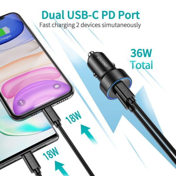 USB C Car Charger, 40W 2-Port All Metal Fast Car Charger for iPhone 12/12 Pro Max/12 Mini, Dual 20W Type C PD Car Charger - Image 4