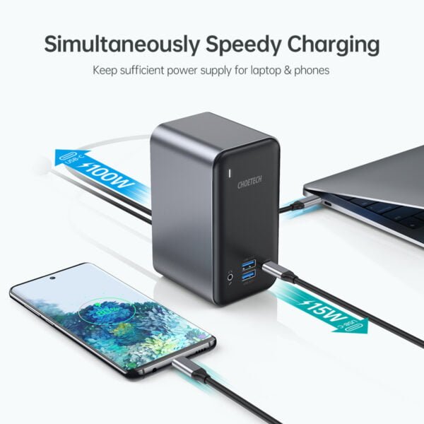 USB-C Docking Station, 15 in 1 Quadruple Displays USB C Laptop Docking Station for MacBook and Windows with 100W PD Input, 4K HDMI, VGA, 4 USB-A and 1 USB-C Ports, Ethernet, 3.5mm Audio Jack - Image 5