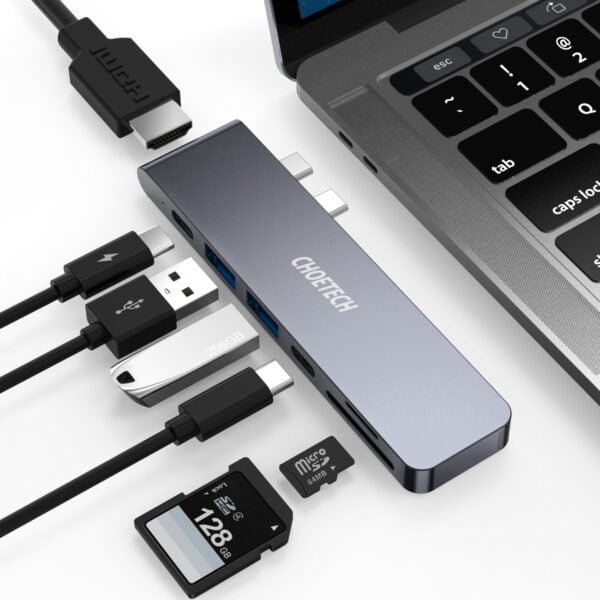 Factory supply 7-in-1 MacBook Pro USB C Hub with 4K HDMI, 2 USB 3.0, 100W USB C Power Delivery