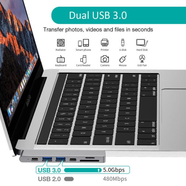 Factory supply 7-in-1 MacBook Pro USB C Hub with 4K HDMI, 2 USB 3.0, 100W USB C Power Delivery - Image 5