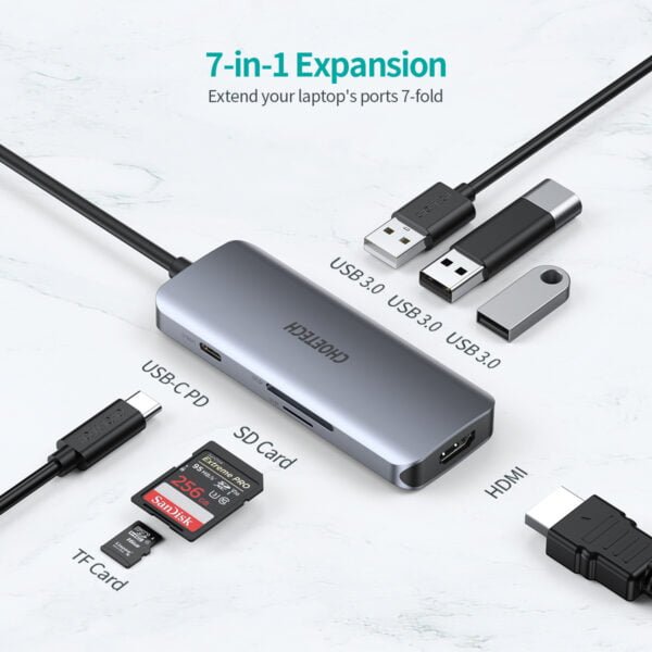 USB C Hub, 7 in 1 Type C HDMI Adapter with PD 100W, 4K HDMI Hub - Image 2