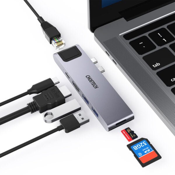 MacBook Pro USB Adapter, 7-in-2 USB C Hub for MacBook Pro 2020-2016, MacBook Air 2020-2018 with Gigabit Ethernet, 4K HDMI, Thunderbolt 3, 2 USB 3.0, 100W PD, SD/Micro SD Card Reader - Image 2