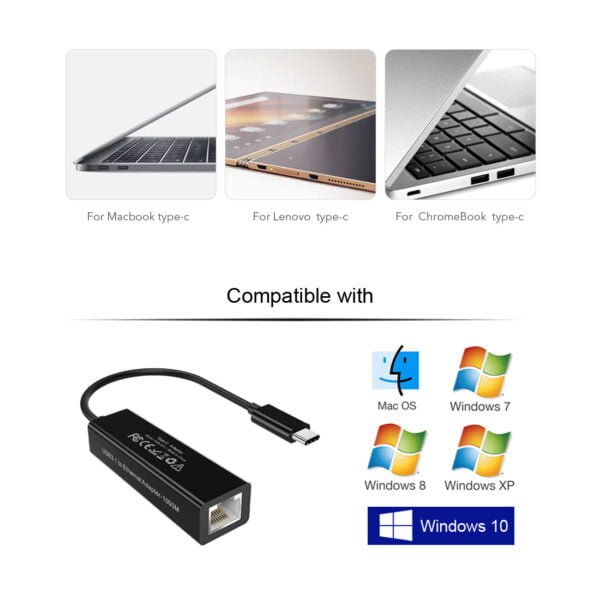 USB C to Ethernet Adapter, USB 3.1 Type C to RJ-45 10/100/1000 Gigabit Ethernet LAN Network Adapter - Image 3