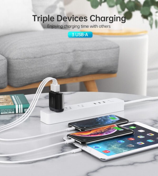 USB Wall Charger, Triple-Port USB Plug with Foldable Plug and LED Digital Screen Display - Image 7