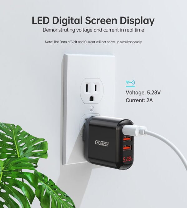 USB Wall Charger, Triple-Port USB Plug with Foldable Plug and LED Digital Screen Display - Image 6