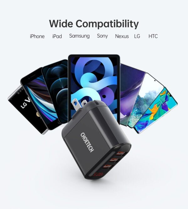 USB Wall Charger, Triple-Port USB Plug with Foldable Plug and LED Digital Screen Display - Image 3