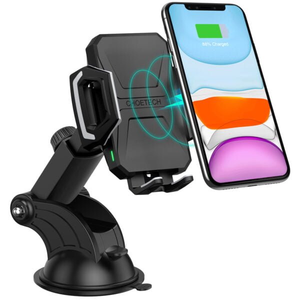 Wireless Car Charger, 10W Max Qi Wireless Fast Charger Car Mount USB-C Phone Holder