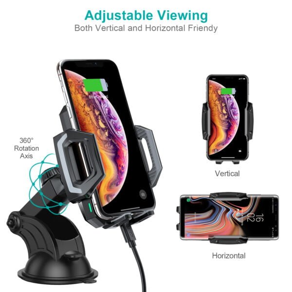 Wireless Car Charger, 10W Max Qi Wireless Fast Charger Car Mount USB-C Phone Holder - Image 2