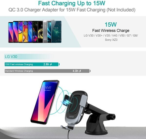 Wireless Car Charger,15W USB C Qi Fast Charging Auto-Clamping Car Mount, Windshield Dashboard Phone Holder - Image 3