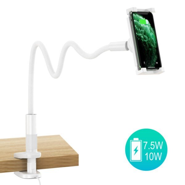 Wireless Charger Gooseneck Phone Holder,10W/7.5W Wireless Charging Stand Bed Gooseneck Mount Flexible Arm 360 Clip Bracket Clamp