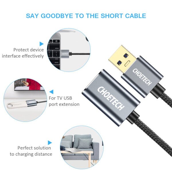 USB 3.0 Extension Cable(6.6ft/2m), A-Male to Female 5Gbps High Data Transfer Cord - Image 4