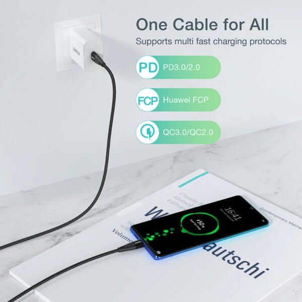 USB-C to USB-C Cable, 60W USB Type C Braided Fast Charging Cable (20V 3A 4ft) - Image 6