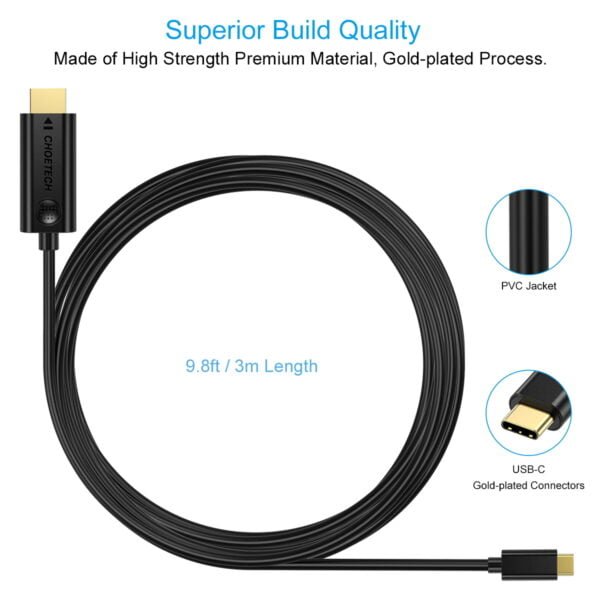 USB C to HDMI Cable (10ft/3m),  Type C (Thunderbolt 3) to HDMI 4K/30Hz Cable - Image 2