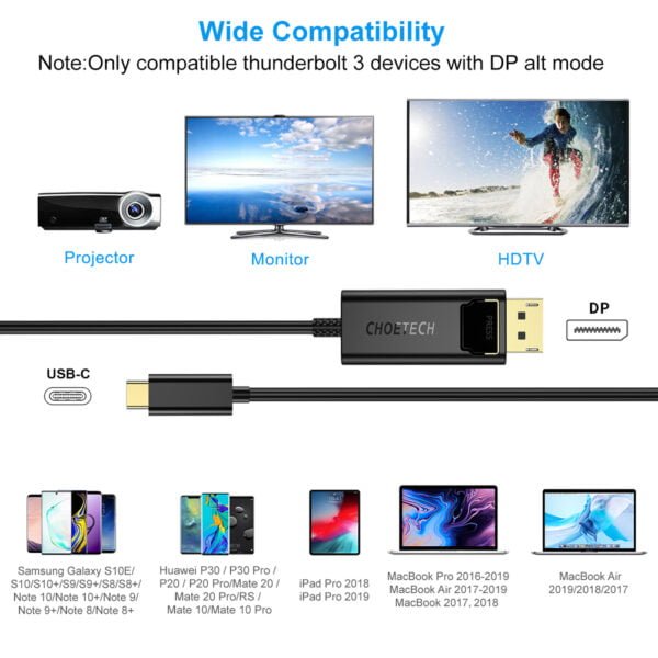 USB C to DisplayPort Cable, USB 3.1 Type C to DisplayPort Aluminum Cable Thunderbolt 3(4K@60Hz) Compatible - Image 7