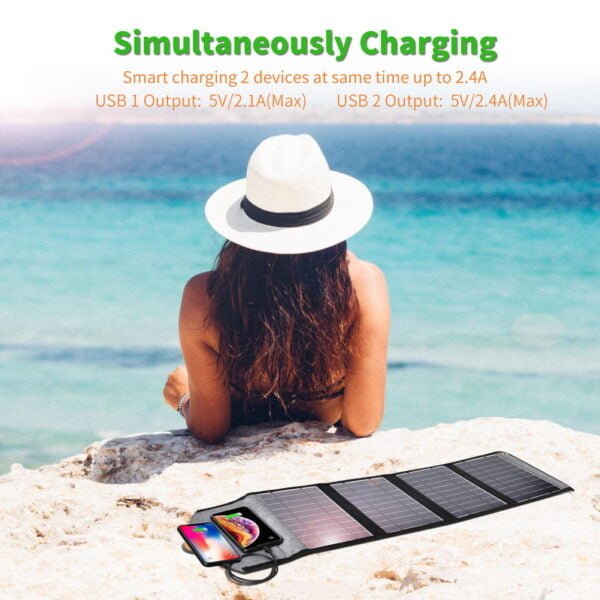 China Competitive price 22W Portable Waterproof Foldable Solar Charger with Dual USB Ports - Image 4