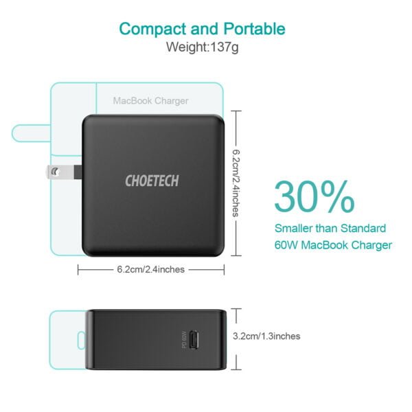 CHOETECH Distributor & Wholesale Price 60W PD 3.0 Type C Fast Charging Foldable Adapter USB C Charger - Image 9